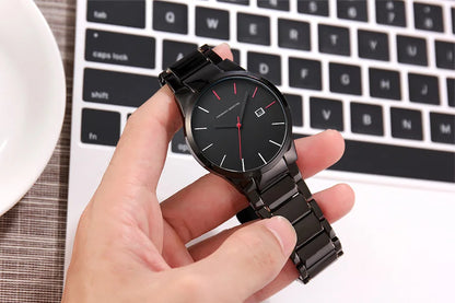 Ceas pentru bărbați Hannah Martin, carcasă din oțel inoxidabil, mecanism cu cuarț, cadran de 41 mm, stil profesional, cu afișaj calendar (imitație)