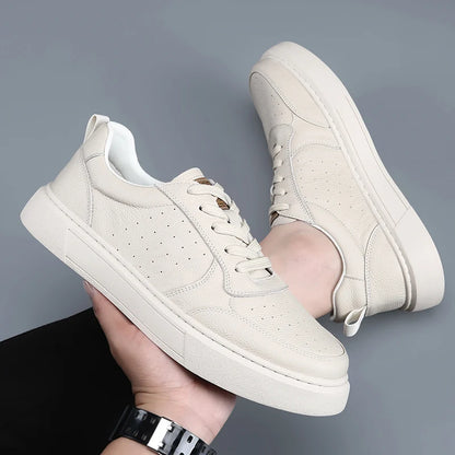DIMANYU Sneakers da uomo in vera pelle - Nuove scarpe casual estive da uomo con plateau, allacciate, semplici, alla moda e traspiranti