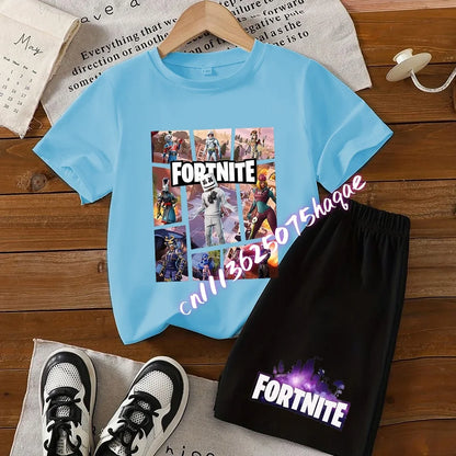 Fortnite T-shirt and Shorts for Boys and Girls Tee Pants Set Summer 2pcs Children Clothing Tops T-shirts Fortnite Print Tees Gift