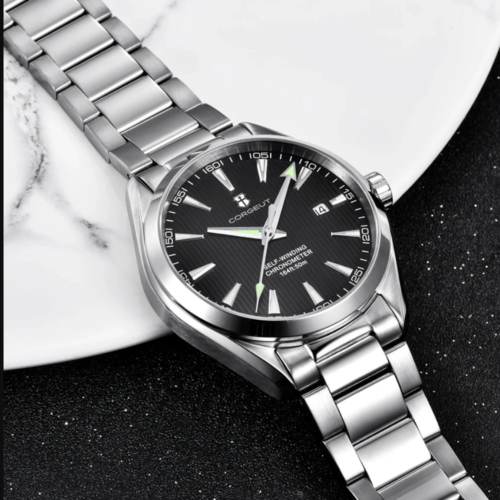 Luxury NH35 Corgeut Watch Men's 41mm Sport Clock Automatic Mechanical Wristwatch Sapphire Steel Band
