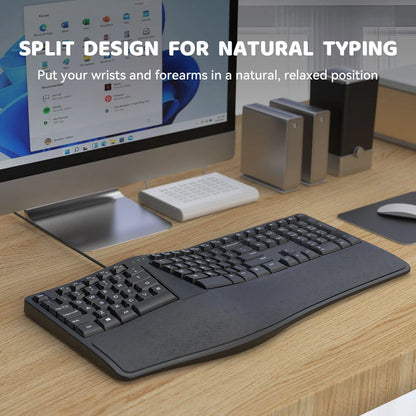 Teclado ergonómico dividido K9 USB com fios, com apoio para pulsos, 110 teclas, teclado gaming para escritórios profissionais