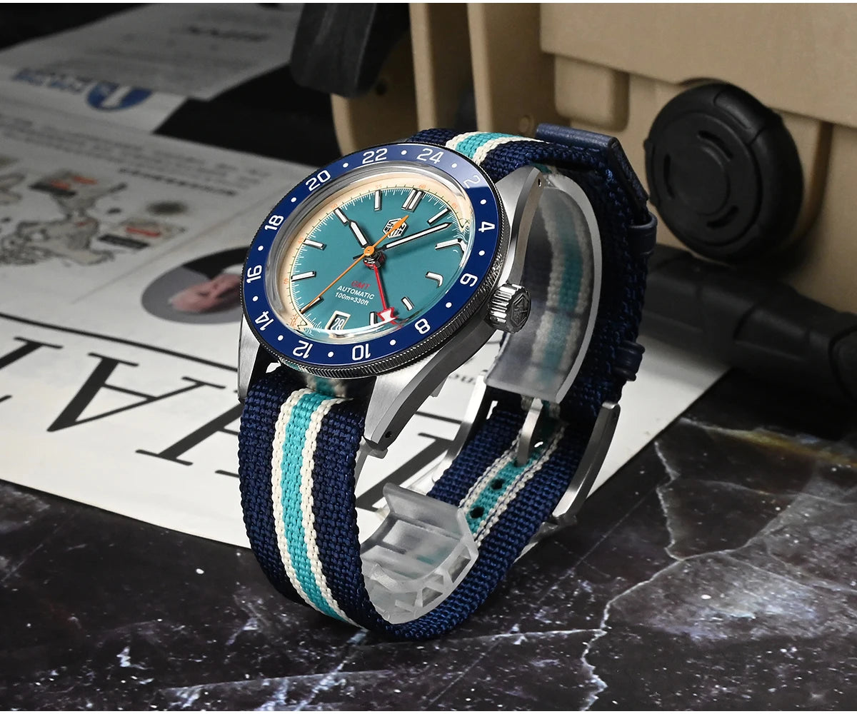 San Martin Original Design Fashion GMT 39.5mm Men Sports Watch Japan NH34 Automatic Mechanical Waterproof 100m SN0116 Reloj