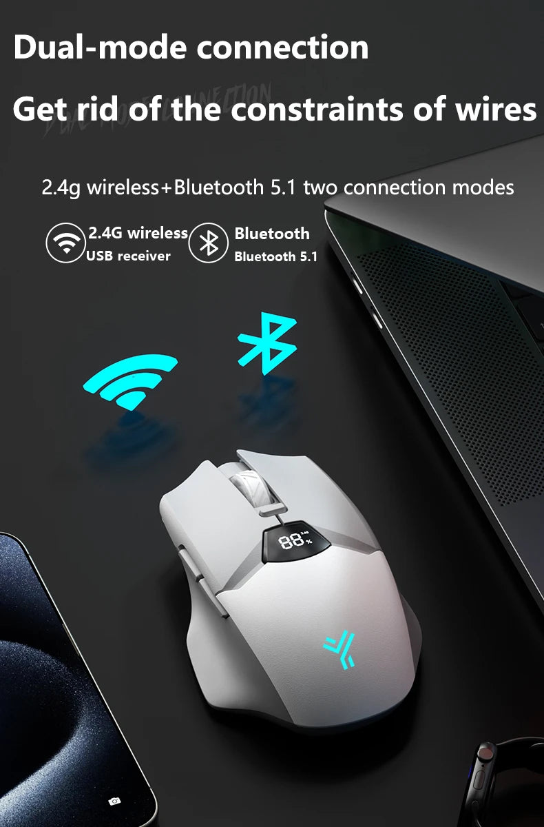 Bezdrôtová herná myš Warvank SX01 so smart displejom, 6-stupňovým nastavením DPI, 600mAh nabíjateľná tichá kancelárska Bluetooth myš