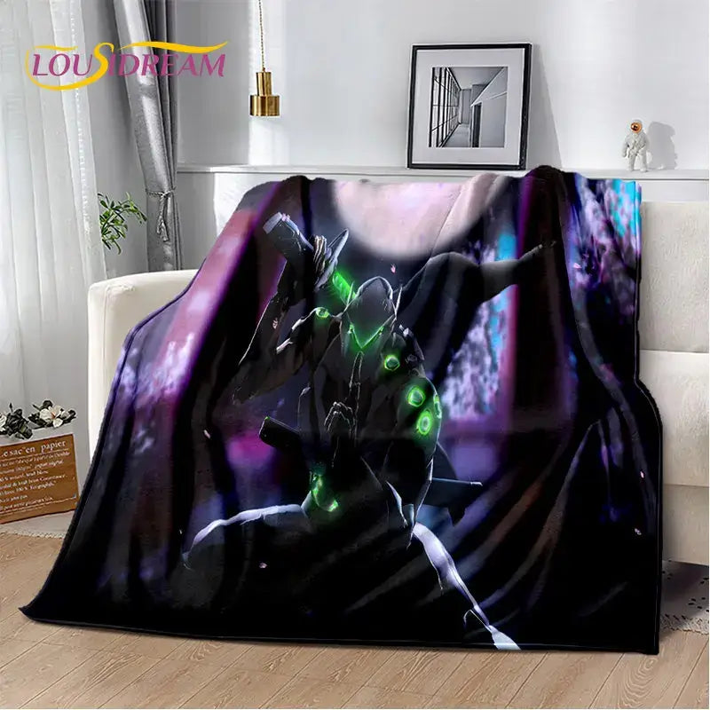 Overwatch Gamer DVA Reaper Manta Macia de Peluche, Manta de Flanela para Sala de Estar, Quarto, Cama, Sofá, Piquenique, Criança, 3D