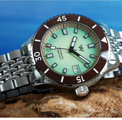 WM Watch Automatic Mechanical Diver Watches Men Sparkle Grain Gradient Dial Ceramic Bezel NH35 AR Coated Welly Merck Watch WM212