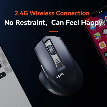 Ratón inalámbrico Inphic M9 con receptor USB 2.4G, recargable Type-C, botón silencioso, visualización de energía, ergonómico para oficina, universal