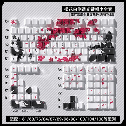 Sakura Raven Keycaps Cherry Side-engraved Translucent Keycaps PBT 129 Keys for Wooting 68/84/87/104 Mechanical Keyboards.