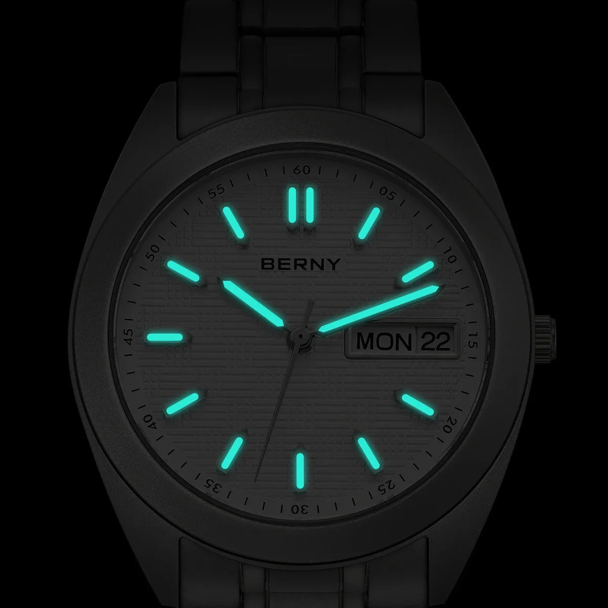 BERNY Full Titanium Men Watch Date Week Quartz Watches Calendar Sapphire Super Luminous 100M Waterproof Lightweight Wristwatch