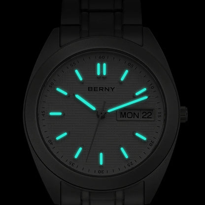 BERNY Full Titanium Men Watch Date Week Quartz Watches Calendar Sapphire Super Luminous 100M Waterproof Lightweight Wristwatch