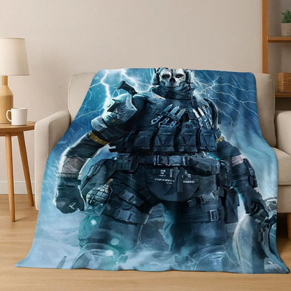 Classic Game Call of Duty Ghost Simon Cartoon Art Flannel Blanket,Cozy Soft Throw Blanket for Home Bedroom Bed Sofa Cover Kid
