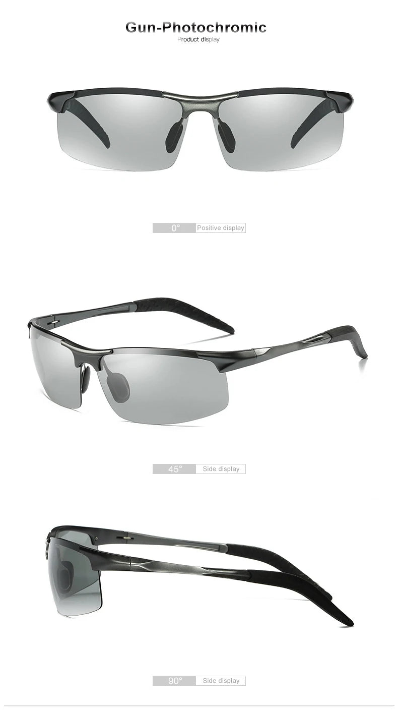 CLLOIO Aluminum Rimless Photochromic Sunglasses Men Polarized Driving Chameleon Anti-Glare Glasses Travel Fishing Goggle UV400