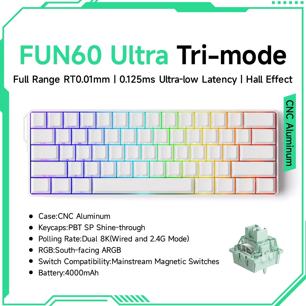 Teclado mecánico Akko MonsGeek FUN60 con interruptores magnéticos 60% para gaming, Rapid Trigger 0.01mm, 8K ARGB, teclado personalizado HE/TMR