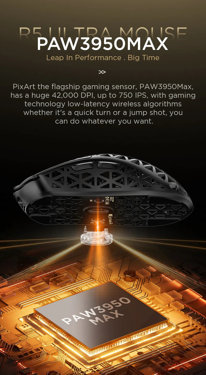 ATTACK SHARK R5 Ultra Carbon Fiber Wireless Gaming Mouse, PixArt PAW3950MAX Gaming Sensor, 42000DPI, 8000Hz, MCU Nordic 52840