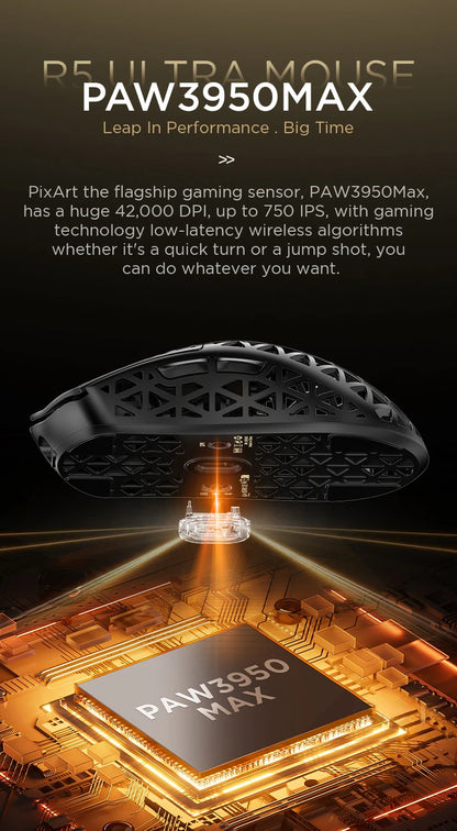 ATTACK SHARK R5 Ultra Carbon Fiber kabellose Gaming-Maus, PixArt PAW3950MAX Gaming-Sensor, 42000DPI, 8000Hz, MCU Nordic 52840