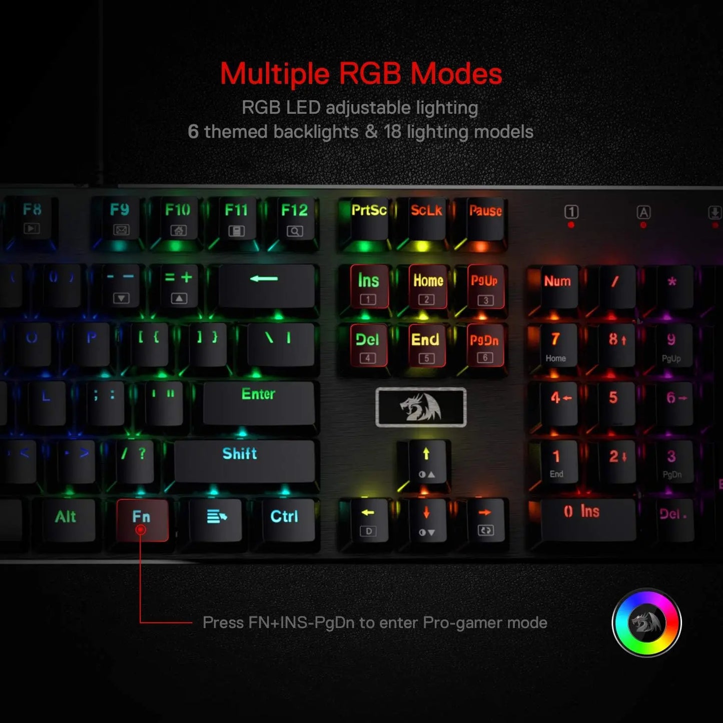 Redragon K556 RGB Mechanical Gaming Keyboard Wired 104 Keys Hot-Swappable RGB Backlit Keyboard with Noise Absorbing Foam & Aluminum Frame