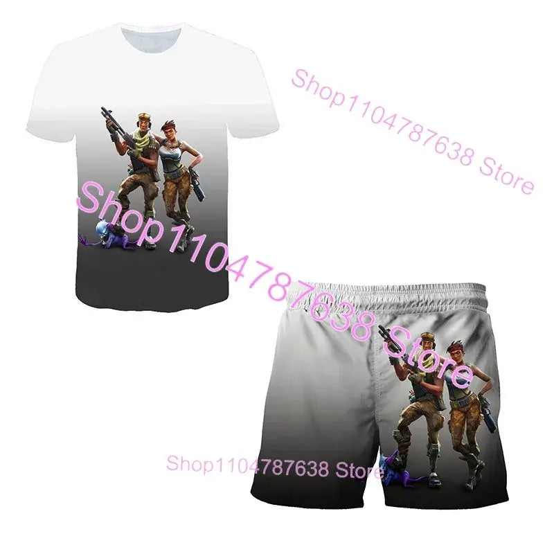2PCS Suits F-Fortnite Victory 3D T-shirt Shorts Kids Tops Girls Boys Battle Royale Clothes Harajuku Tees Hero Children T-Shirt