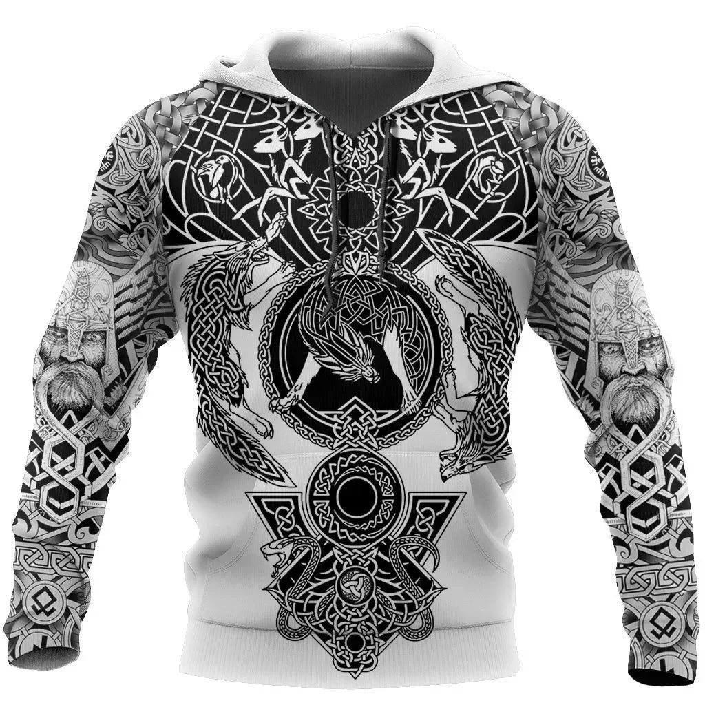 2023 New Autumn Men's Hoodie Wolf Print 3D Sweatshirts Urban Trendy All-Match Oversized Tops Poleron Hooded Clothes Men's Clothing