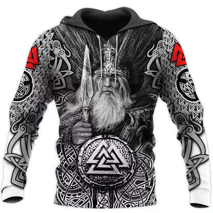 2024 Mens Hoodies Eagle Tattoo Pattern Vikings 3D Printed Fashion Casual Harajuku Hip Hop Autumn And Winter Oversized Sudaderas