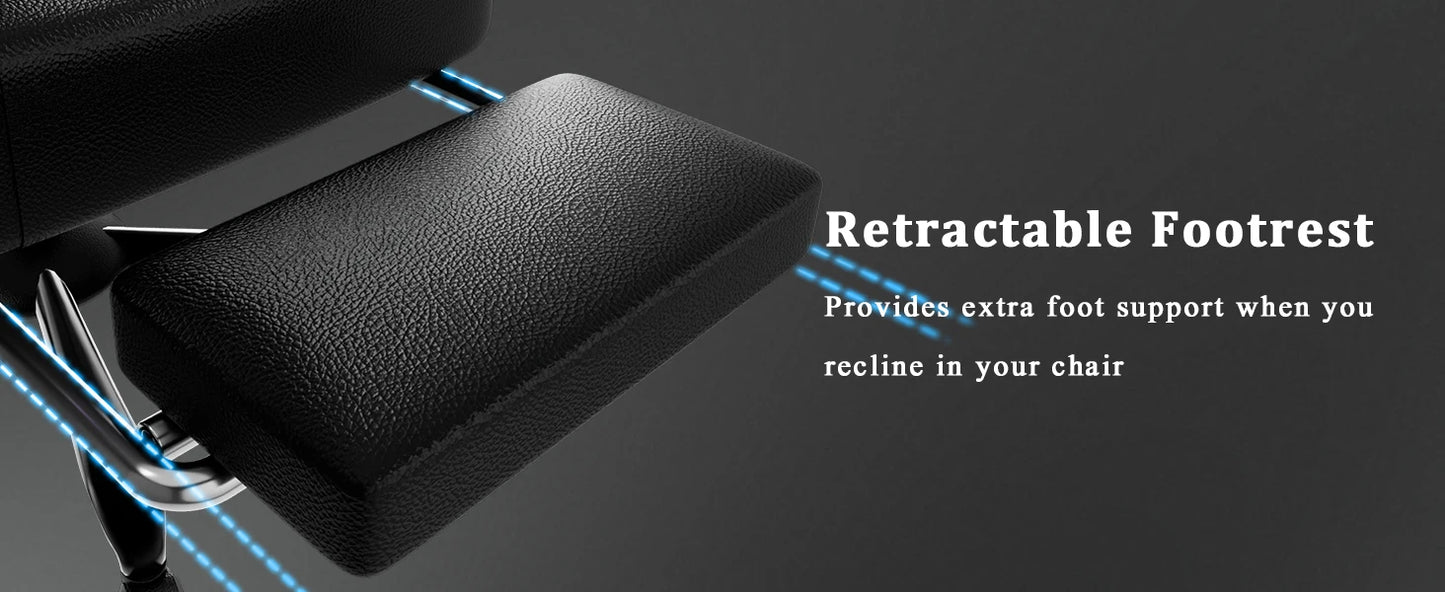 Ergonomic Gaming Chair with Footrest, Pocket Spring Cushion Computer Chair, PU Leather Reclining Gaming Chair for Adults, Adjustable Office Chair