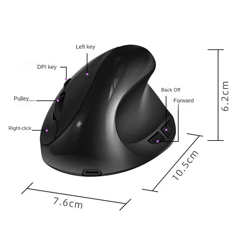 Mouse vertical ergonomic wireless reîncărcabil BTS-908, foarte popular, cu receptor USB 2.4G, DPI reglabil 1600 și 6 butoane