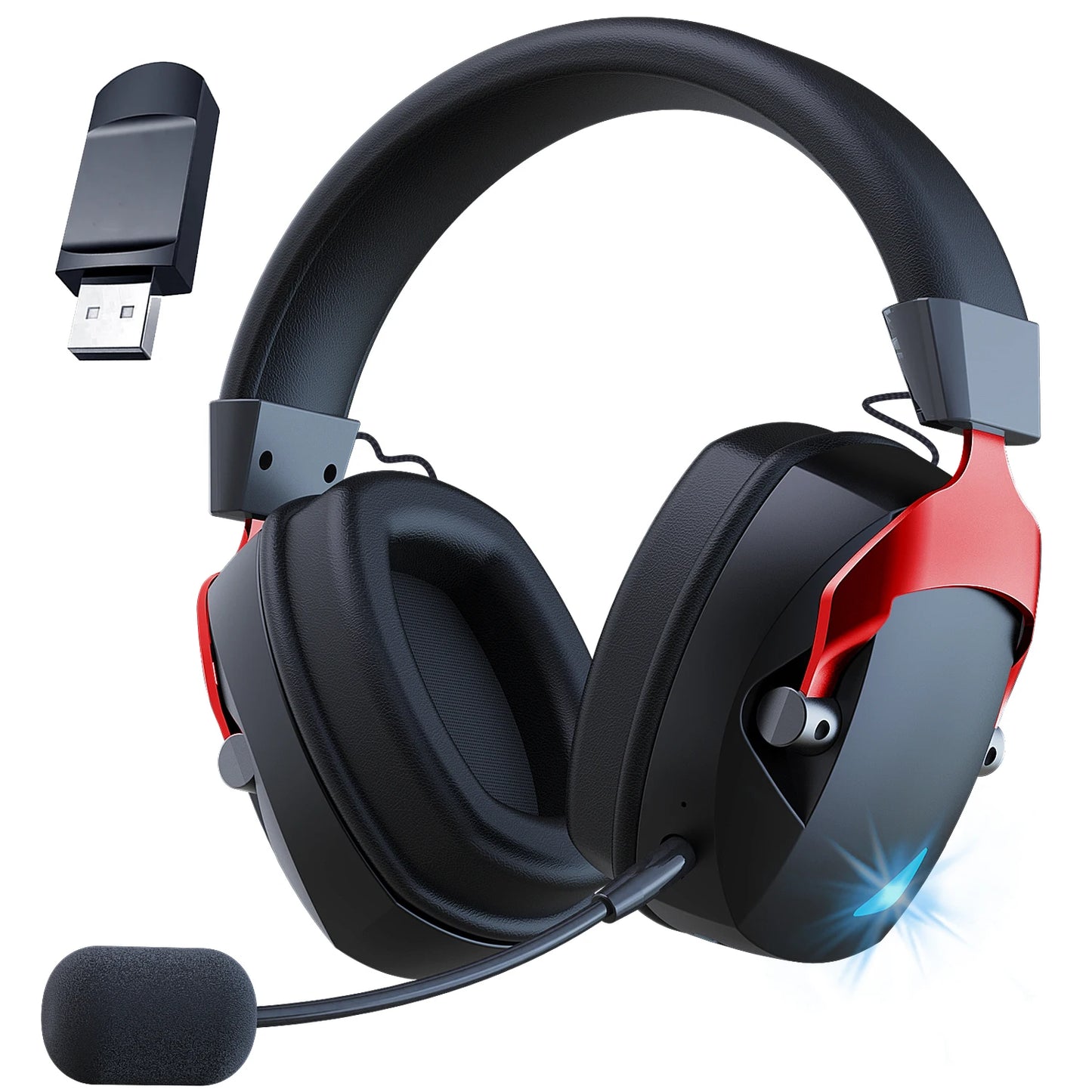 Auscultadores Gaming Sem Fios com Microfone Amovível com Cancelamento de Ruído – Sem Fios 2.4G, Bluetooth 5.3 e Auscultadores Gaming com Fio 3.5mm para PS5, PC, Xbox e Telemóvel