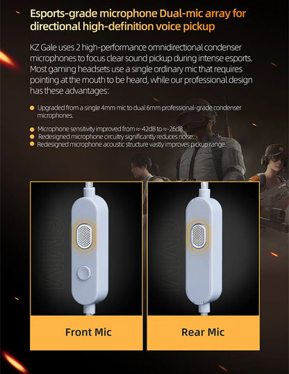 Auriculares IEM Gaming KZ Gale – Monitor In-Ear HiFi con driver superlineal y cable desmontable de 2 pines chapado en plata