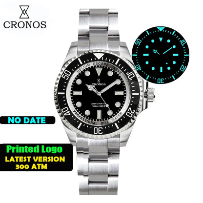Cronos Automatic Diving Watch Stainless Steel 2000 Meters Water Resistance Professional Diver PT5000 SW200 Miyota9015 90S5 L6027M