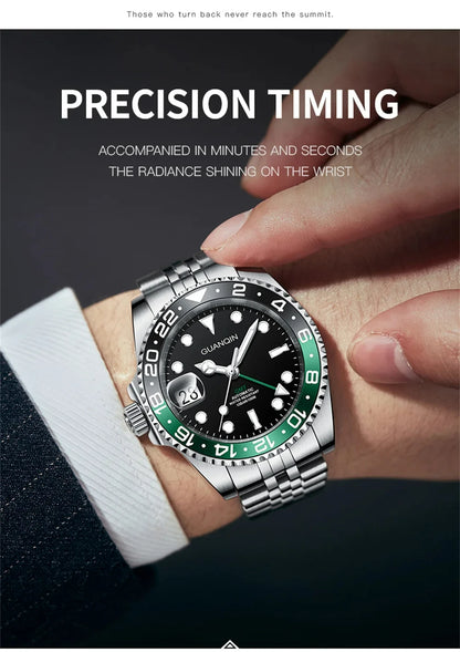 GUANQIN GMT Herrenuhren 2025 Neue Automatikuhr für Herren NH34 Mechanische Armbanduhr Saphirglas Edelstahlgehäuse Linkshänder