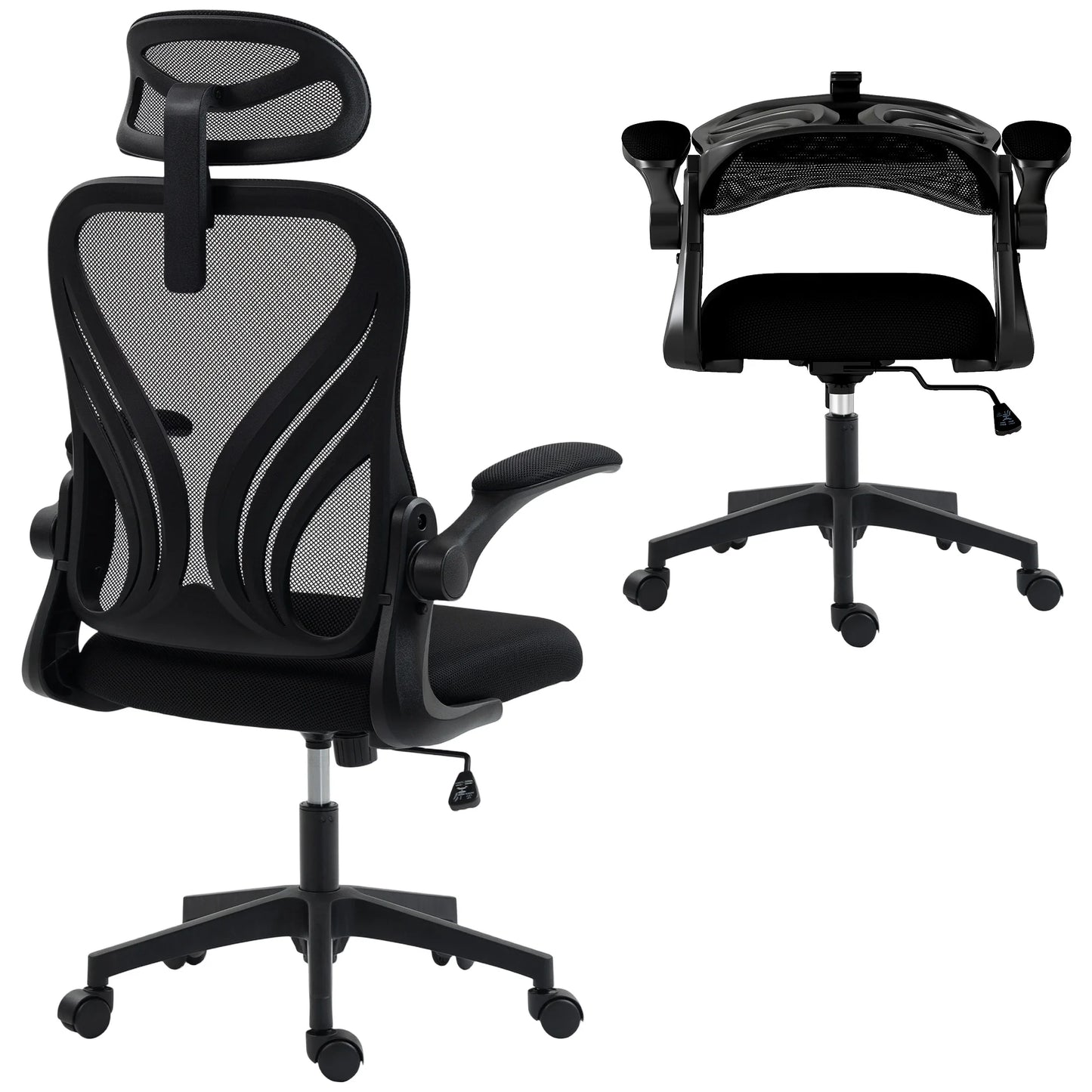 HOMCOM Chair Ergonomic desk, Mesh desk armchair with Foldable Fold, 2D Headrest, Bracing, Bracing, so