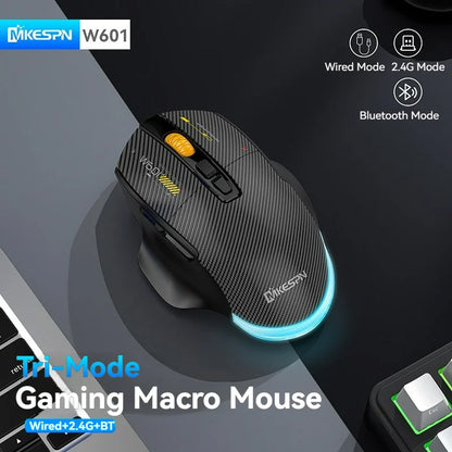 12800 DPI 2.4G Wireless Bluetooth Wired Tri-mode Mouse Mute Button Macro Programming Carbon Fiber Gaming Mouse 500mAh 7 Keys