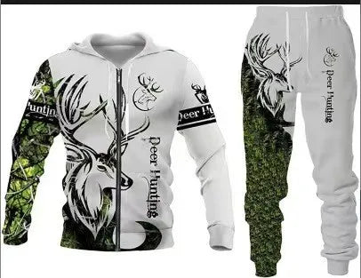 New 3D printed long sleeved hooded sweatshirt set for spring and autumn men's sportswear zipper sweatshirt