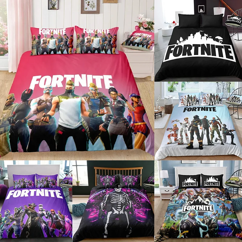 Fortnite Bedding Set Duvet Cover 3 Piece 3D Printed Bedroom Bedding Game Anime Cartoon Pillowcase Room Decoration Gifts