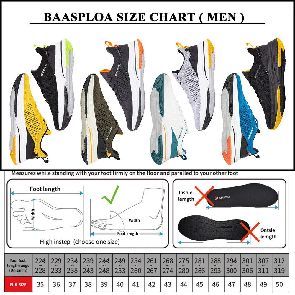 Baasploa Lightweight Running Shoes for Men, Comfortable Men’s Designer Mesh Casual Sneakers, Lace-Up Male Outdoor Sports Tennis Shoes