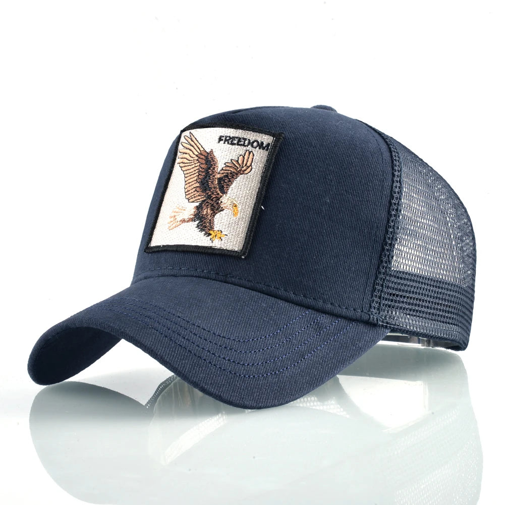 Gorras trucker de moda con parche bordado de cabra, snapback para las cuatro estaciones, gorra de béisbol para hombre y mujer con visera ajustable
