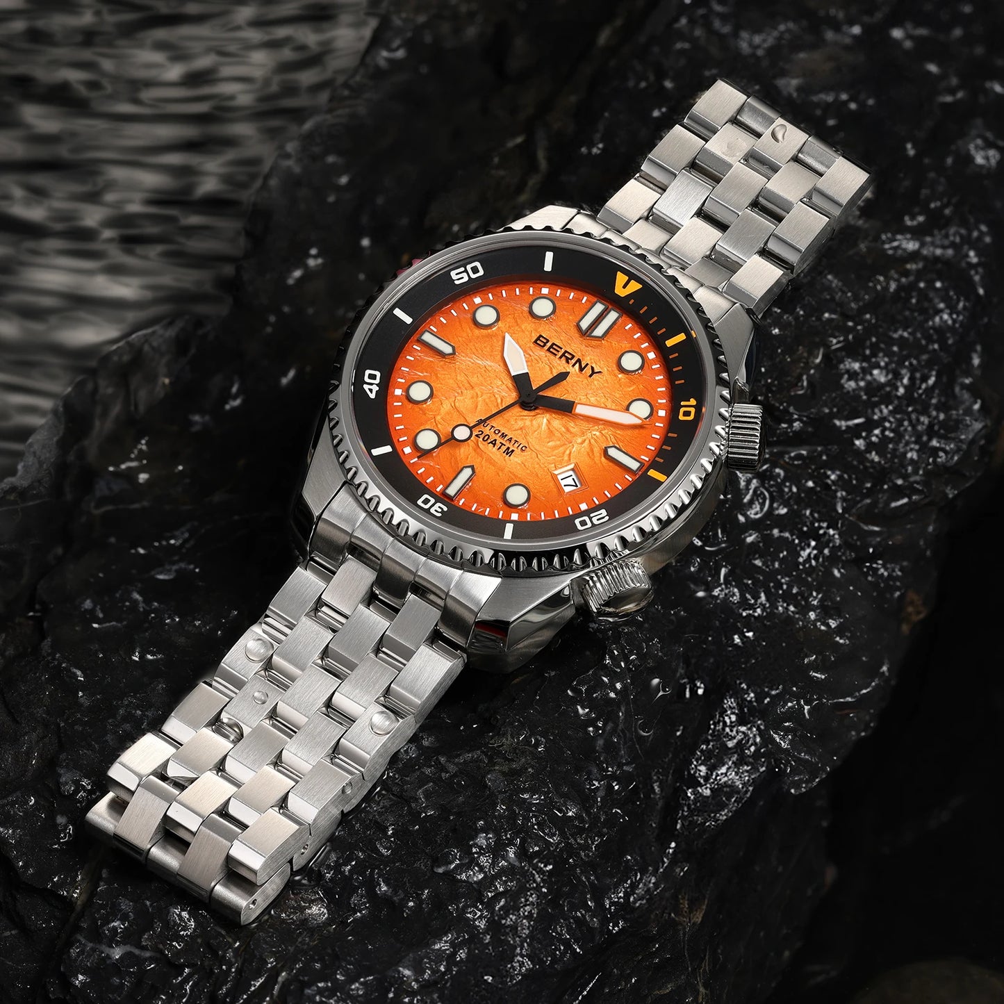 BERNY Diver Automatic Watches Men's Luxury Sapphire 316L Stainless Steel Mechanical Watch 42MM 200M Waterproof Diving Men Watch