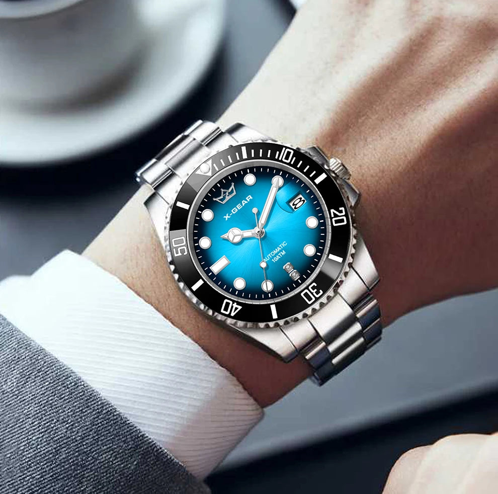Water Ghost Luminous Dive Watch with Ceramic Bezel Waterproof Automatic Mechanical Movement Stainless Steel Watch Strap