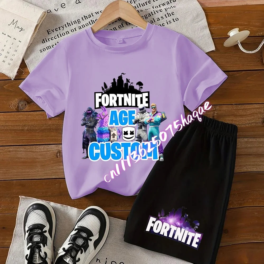 Fortnite T-shirt and Shorts for Boys and Girls Tee Pants Set Summer 2pcs Children Clothing Tops T-shirts Fortnite Print Tees Gift