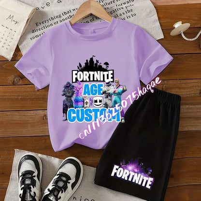 Fortnite T-shirt and Shorts for Boys and Girls Tee Pants Set Summer 2pcs Children Clothing Tops T-shirts Fortnite Print Tees Gift