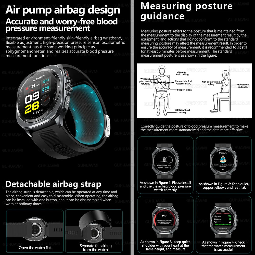 2026 New Health track Smartwatch Air Pump Airbag True Blood Pressure Health Measure Smart Watch Men Women Blood oxygen BT Call