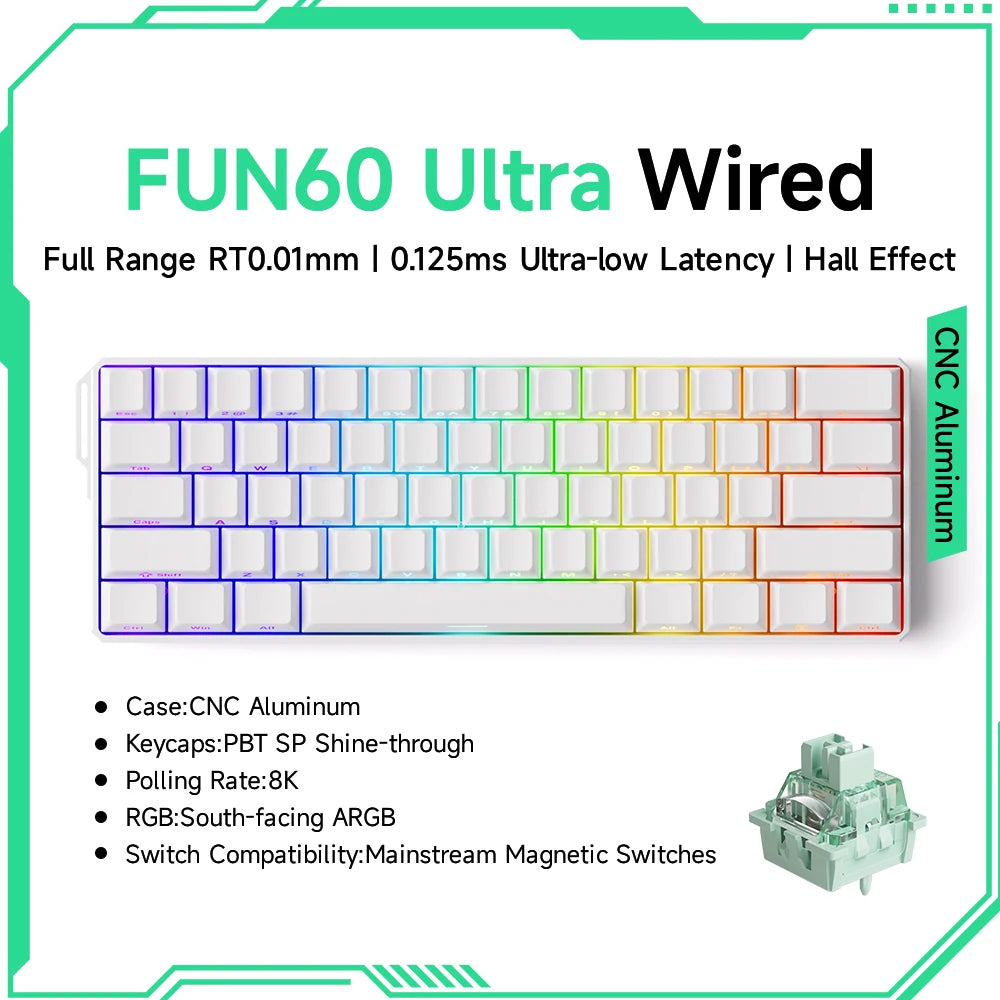 Teclado Mecânico Akko MonsGeek FUN60 com Switch Magnético, 60%, Teclado Gaming, Rapid Trigger 0.01mm, 8K, ARGB, HE/TMR, Teclado Personalizado