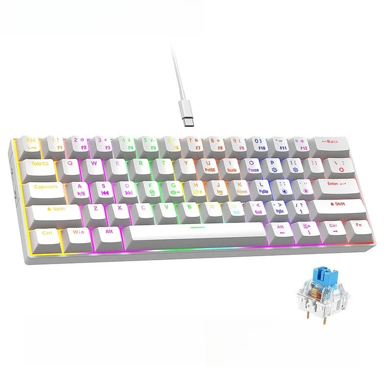 60% mechanical keyboard 61 key wired luminous gaming keyboards Gamer teclado para computadora pc ergonomic black white key board