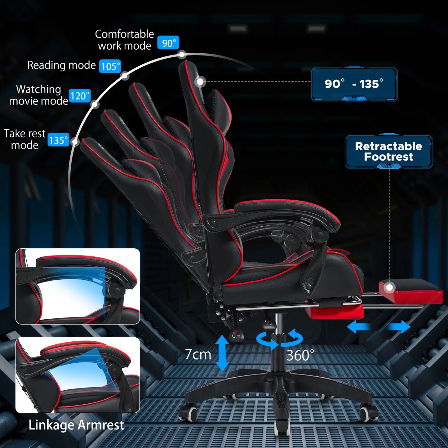 400Lbs Load Gaming Chair with Massage Ergonomic Computer Chair Footrest and Lumbar Support Reclining PC Chair Adjustable Armrest