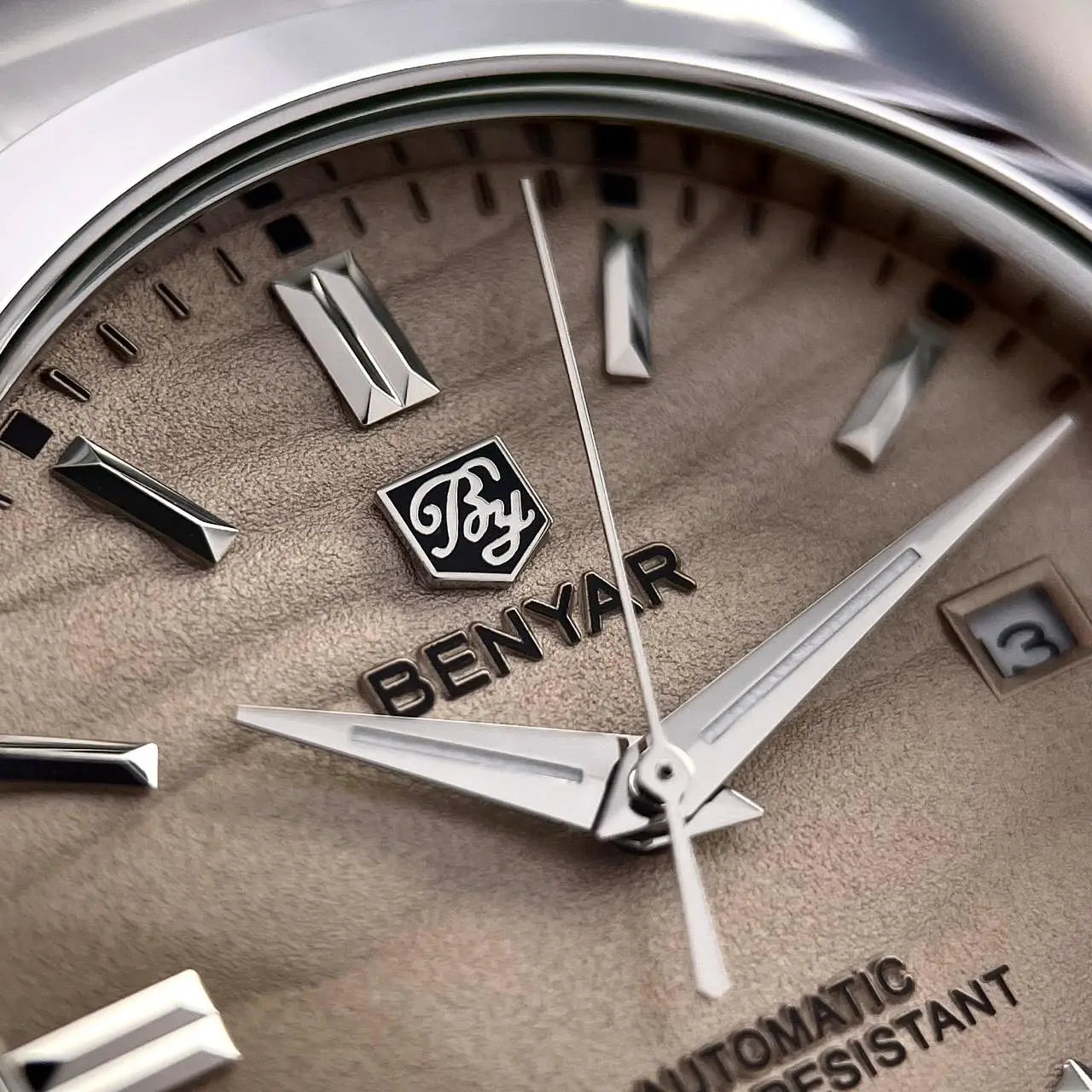 BENYAR luxury brand 40MM sand grain dial men's watch, stainless steel 50 meter waterproof automatic mechanical watch