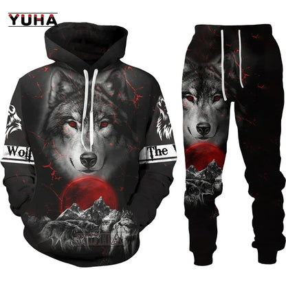 Sweatshirt com Capuz Unissexo Wolf com Impressão 3D, Pullover Cool com Gráfico Animal, Streetwear Masculino