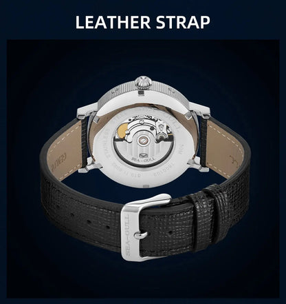 Seagull Men's Business Wristwatch Moon Phase Leather Luxury Automatic Mechanical Men's Watches 50M Waterproof Relogio 6092