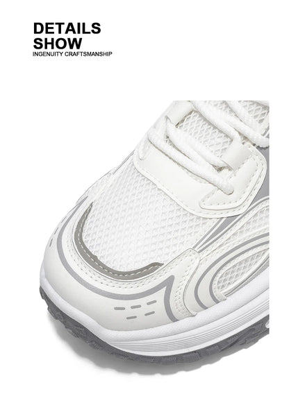 Unisex Trendy Chunky Dad Sneakers Silver Black Retro Couple Breathable Mesh Casual Platform Shoes