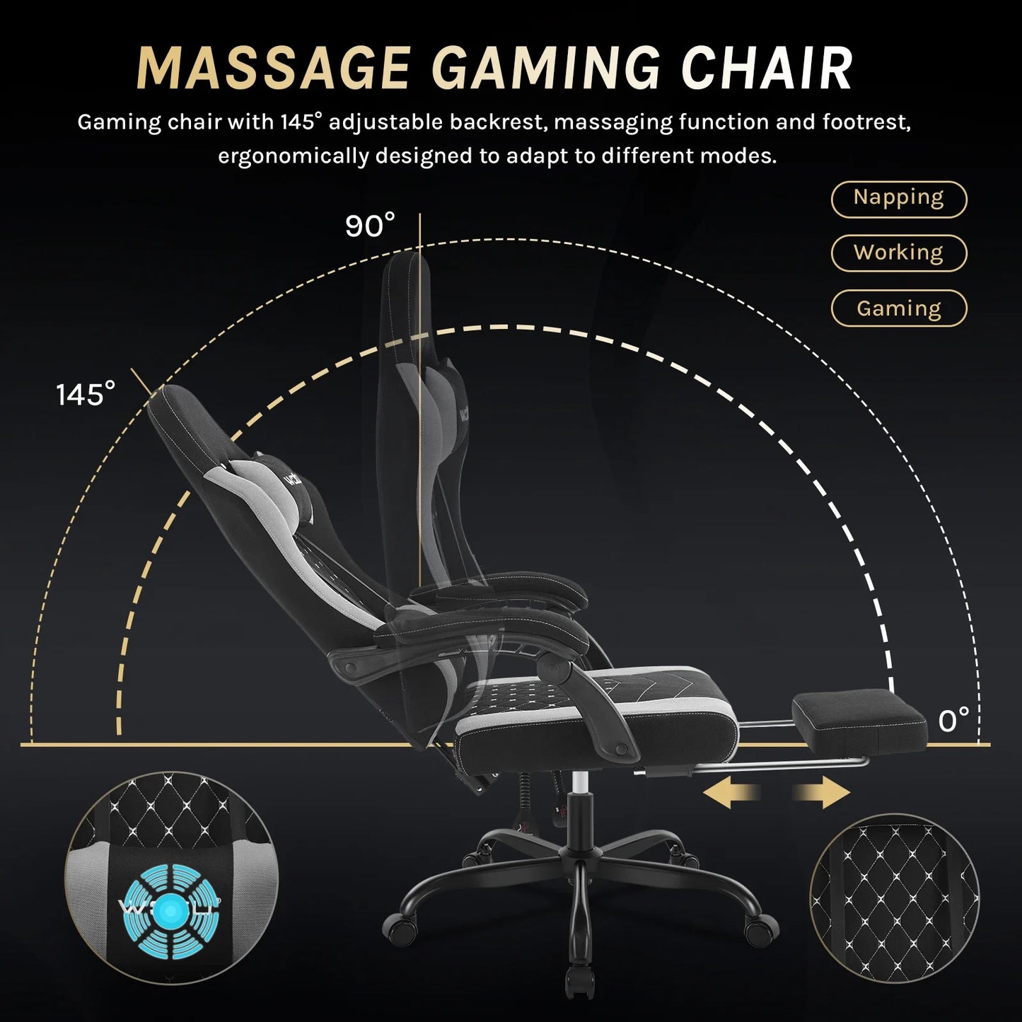 WOLTU Swivel Computer Chair with Massage Function Ergonomic Office Chair with Pillow & Footrest Height Adjustable Gaming Chair