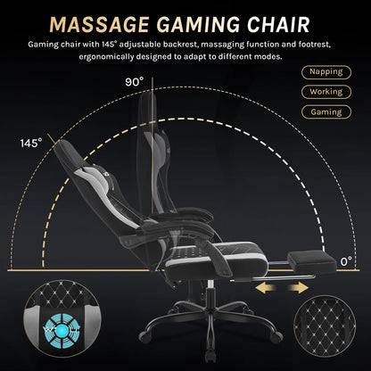WOLTU Swivel Computer Chair with Massage Function Ergonomic Office Chair with Pillow & Footrest Height Adjustable Gaming Chair
