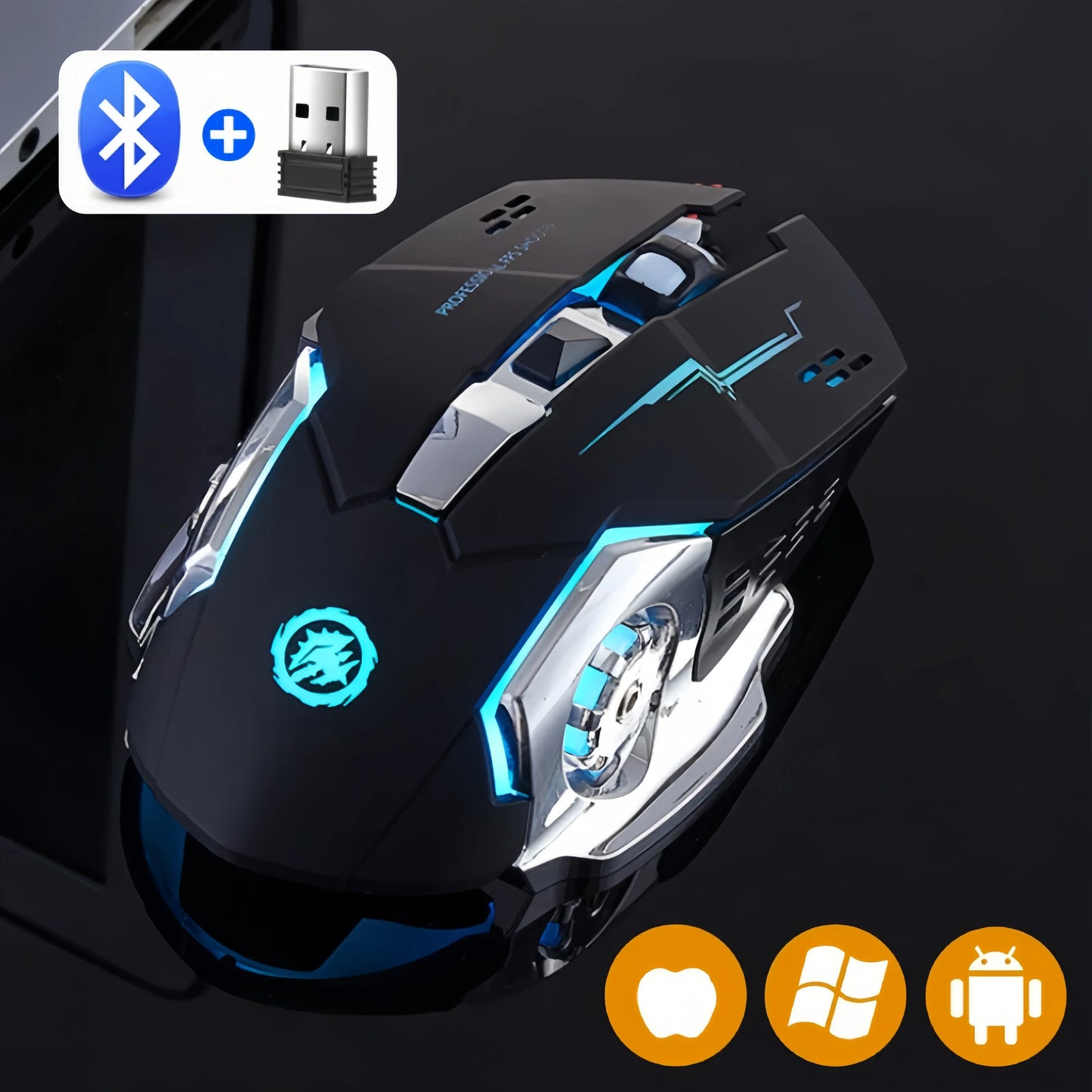 Punjivi bežični gaming miš – tihi Bluetooth/USB, RGB pozadinsko osvjetljenje, e-sport za PC