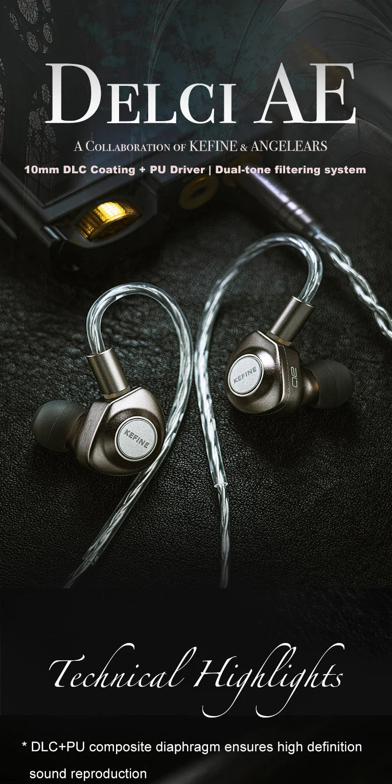 Auscultadores intra-auriculares com fio Kefine X ANELEARS Delci AE 10mm HiFi IEM – Monitores In-Ear com driver DLC+PU e afinação dupla para música e gaming